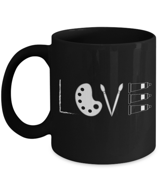 Drawing Lovers Mugs , Love - Black Coffee Mug Porcelain Tea Cup 11 oz - Great Gift