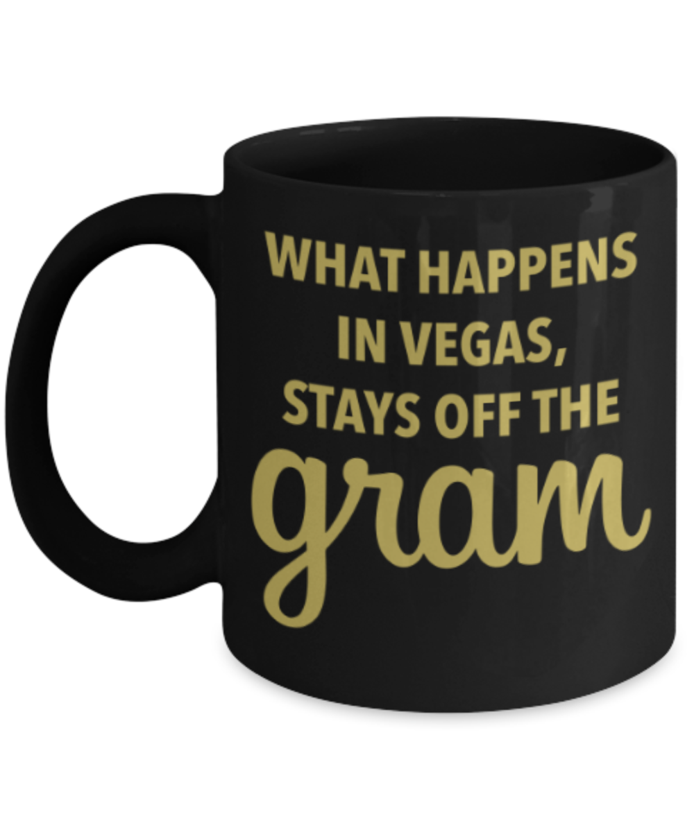 Funny coffee mugs , Vegas Gram - Black Coffee Mug Porcelain Tea Cup 11 oz - Great Gift