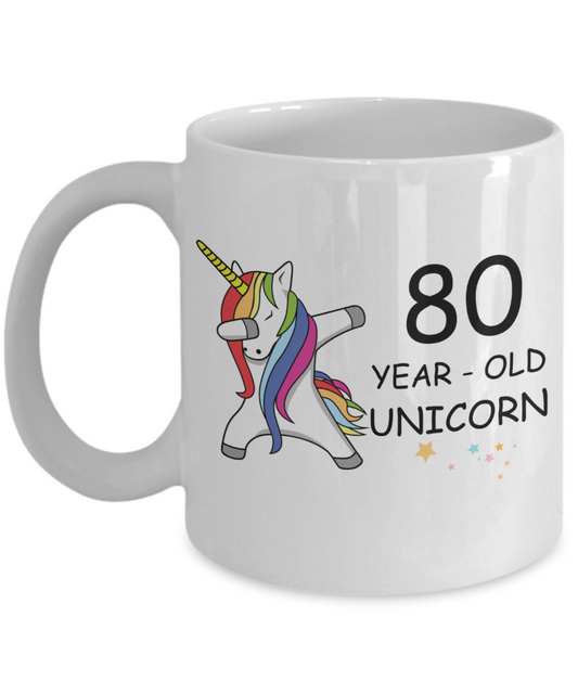 80th Birthday Gift for Women - 80 Year Old Unicorn Dabbing Mug - Funny White Porcelain Coffee 11 oz for Grandma, Mom, Sister, Best Friend, Women, Her - Legends are Born In 1940