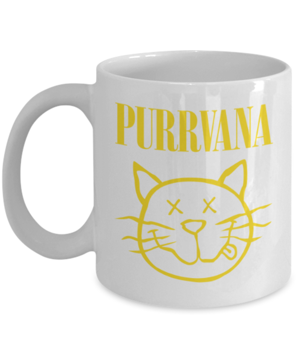 Gift gor cat lovers , Purrvana - White Coffee Mug Porcelain Tea Cup 11 oz - Great Gift
