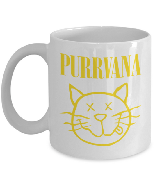 Gift gor cat lovers , Purrvana - White Coffee Mug Porcelain Tea Cup 11 oz - Great Gift