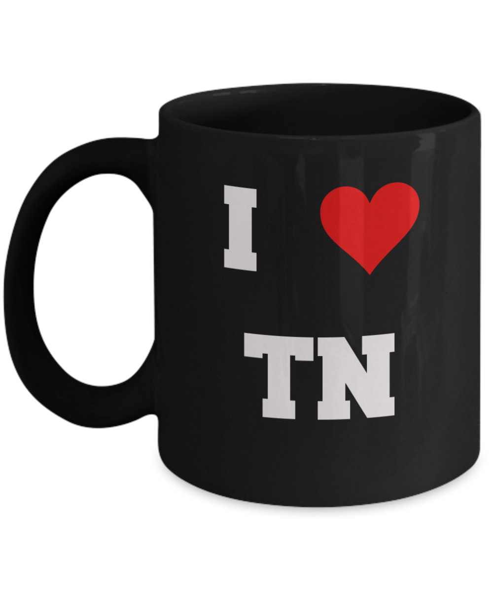Tennessee Mug, I Love Tennessee TN Abbreviation USA States Ceramic Black Coffee Mug Tea Cup Gifts Mugs 11 oz Funny Mugs