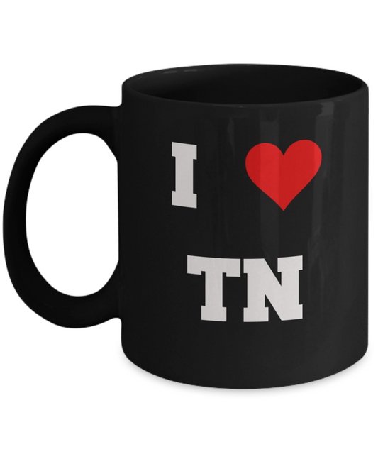 Tennessee Mug, I Love Tennessee TN Abbreviation USA States Ceramic Black Coffee Mug Tea Cup Gifts Mugs 11 oz Funny Mugs