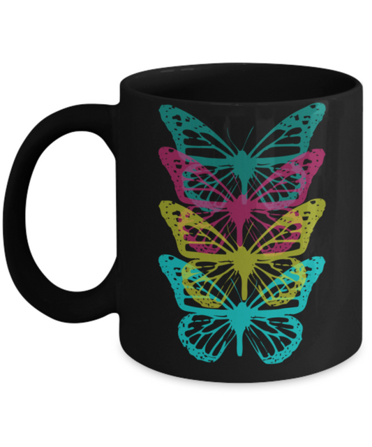 Gift gor Buterfly lovers , Butterfly rainbow - Black Coffee Mug Porcelain Tea Cup 11 oz - Great Gift
