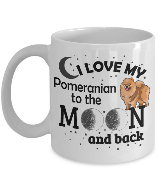Best Dog Dad Custom Coffee Mug,I Love My Pomeranian To The Moon And Back-White Porcelain Coffee Mug 11 oz