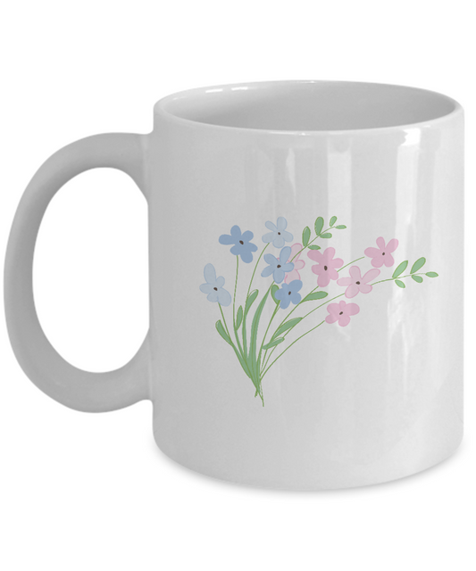 Bouquet Pink Blue Smooth White Coffee Mugs - Funny  White coffee mugs 11 oz