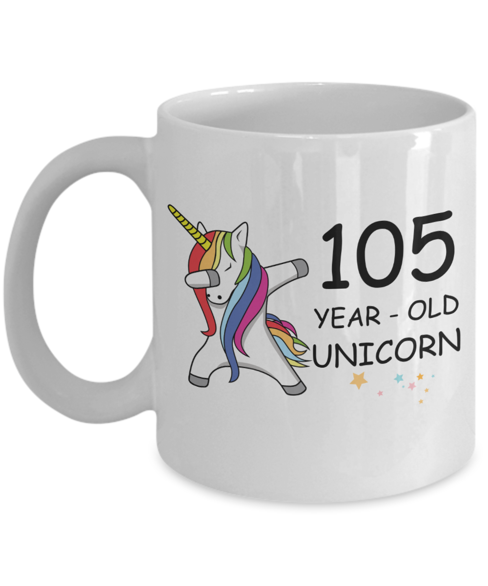 105th Birthday Gift for Women - 105 Year Old Unicorn Dabbing Mug - Funny White Porcelain Coffee 11 oz for Grandma, Mom, Sister, Best Friend, Women, Her - Legends are Born In 1915