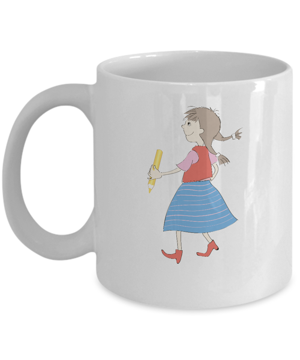 Girl with pencil school coffee mugs - Funny Christmas Kids White coffee mugs 11 oz