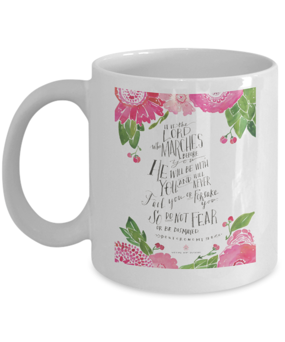 Bible gifts quotes mugs , He will be with you - White Coffee Mug Porcelain Tea Cup 11 oz - Great Gift