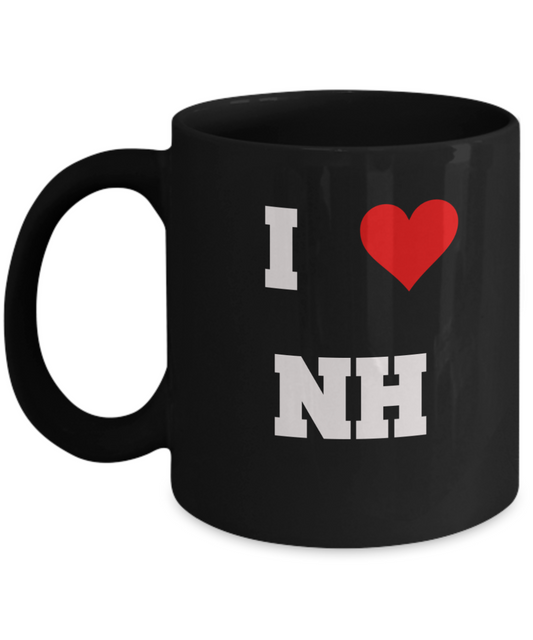 New Hampshire Mug, I Love New Hampshire NH Abbreviation USA States Ceramic Black Coffee Mug Tea Cup Gifts Mugs 11 oz Funny Mugs