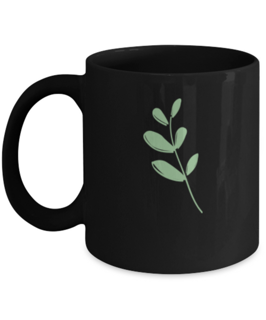 Sprig Smooth 5 Black Mugs - Funny coffee mugs - Black coffee mugs 11 oz