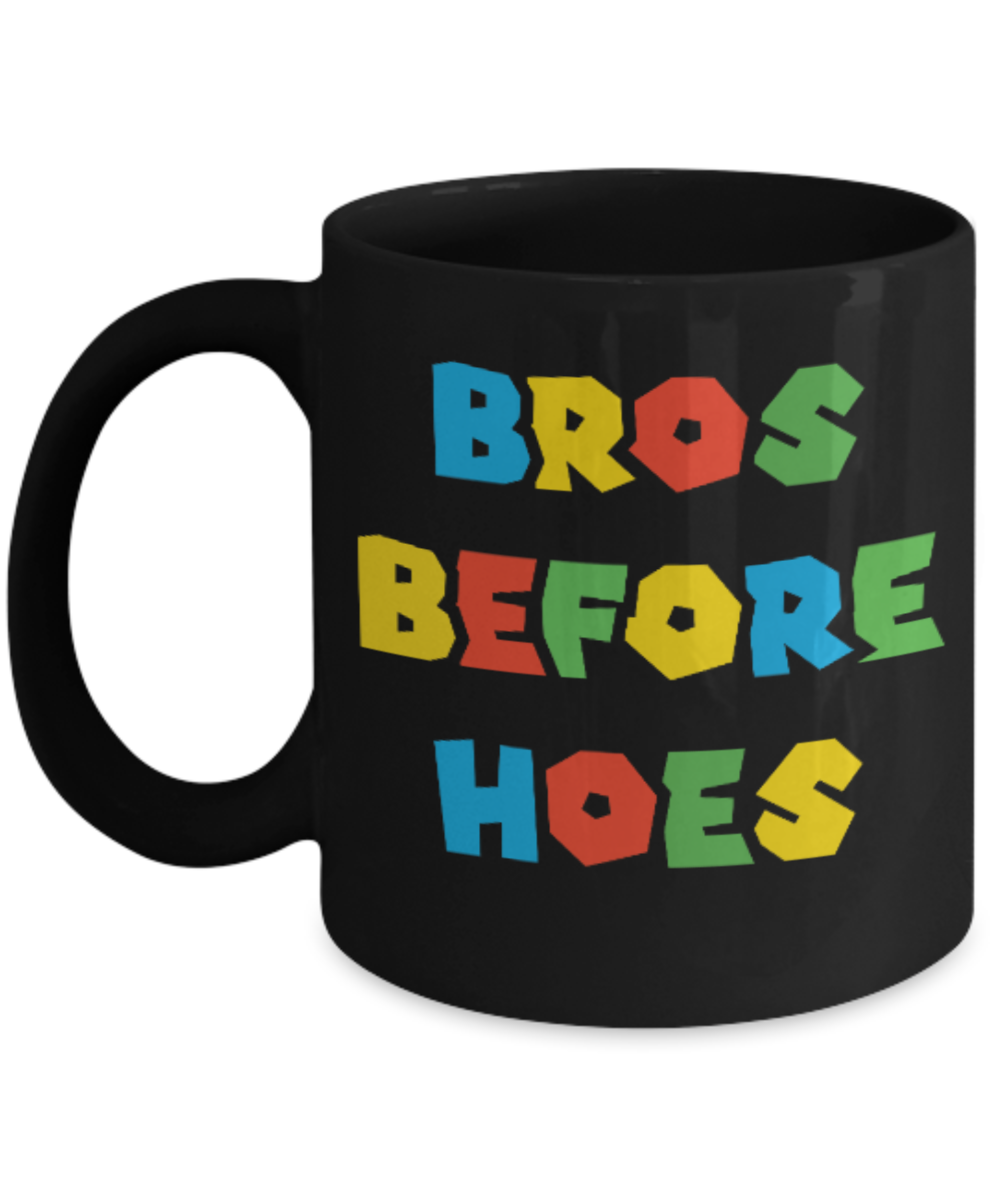 Games Bros Before Hoes Black Coffee Mug - Porcelain Tea Cup - 11 oz - Great Gift