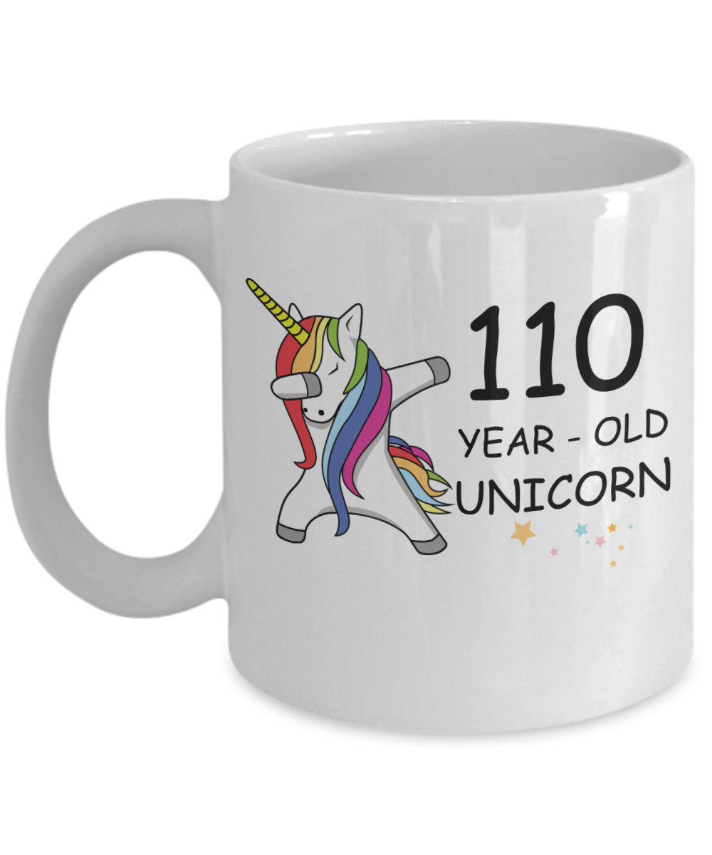 110th Birthday Gift for Women - 110 Year Old Unicorn Dabbing Mug - Funny White Porcelain Coffee 11 oz for Grandma, Mom, Sister, Best Friend, Women, Her - Legends are Born In 1910