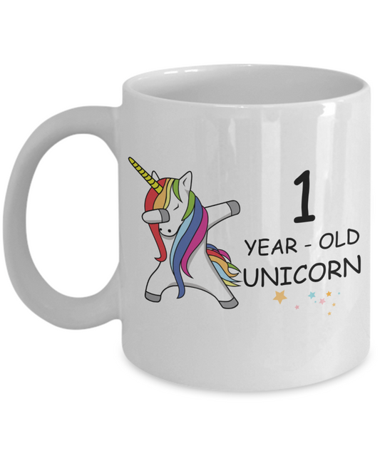Unicorn Birthday gift 1st Birthday Gift for Women - 1 Year Old Unicorn Dabbing Mug - Funny White Porcelain Coffee 11 oz, 1st Birthday & Anniversary Bday Gift for Grandma, Mom, Sister, Bestie - Legends are Born In 2019