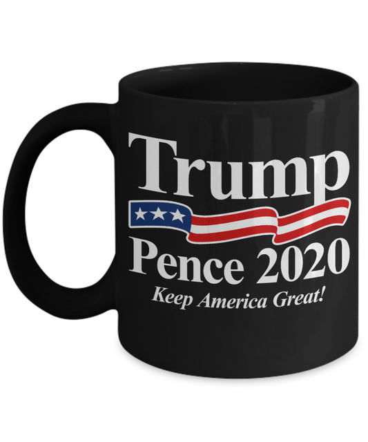 Trump 2020 Flag mugs, Trump Pence Keep America Great 2020 - Funny Black Porcelain Coffee 11 oz