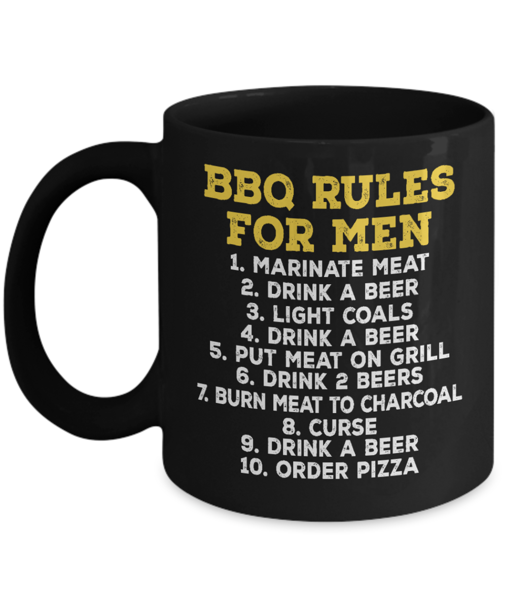 Grill Master Coffee Mug, BBQ Rules For Men-Black Porcelain Coffee Mug 11 oz for Bbq,Grilling, barbecue, grill, lover,master,dad