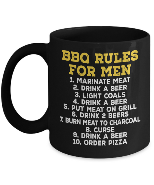 Grill Master Coffee Mug, BBQ Rules For Men-Black Porcelain Coffee Mug 11 oz for Bbq,Grilling, barbecue, grill, lover,master,dad