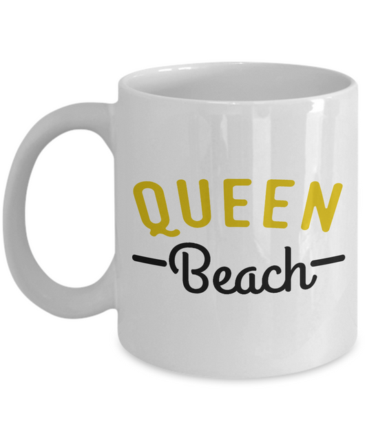 Beach Lover Coffee Mug, Queen Beach-White Porcelain Coffee Mug 11 oz for camper,beach, outdoor, surfing, camping, cup