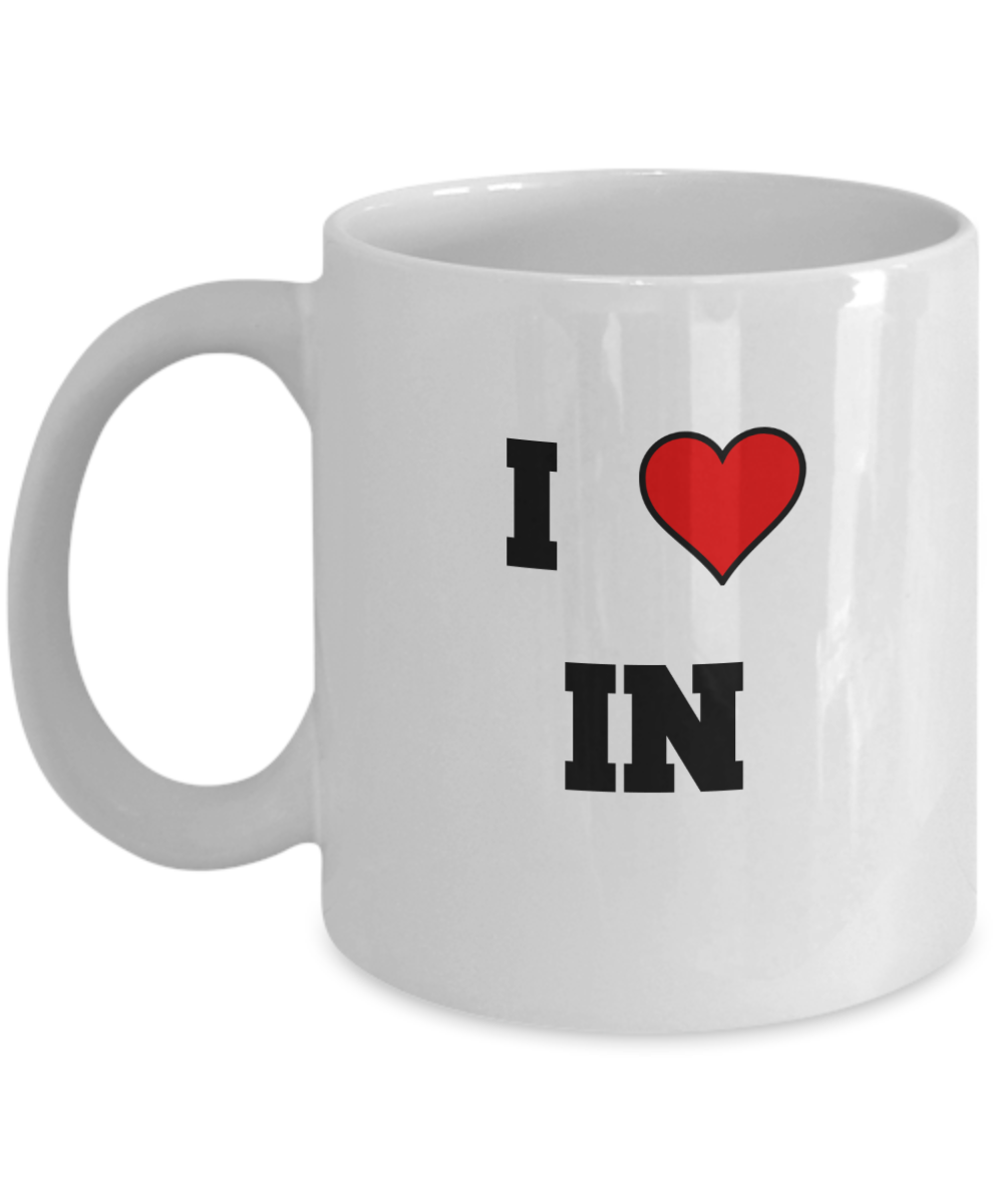Indiana Mug, I Love Indiana IN Abbreviation USA States Ceramic Coffee Mug Tea Cup Gifts Mugs 11 oz Funny Mugs