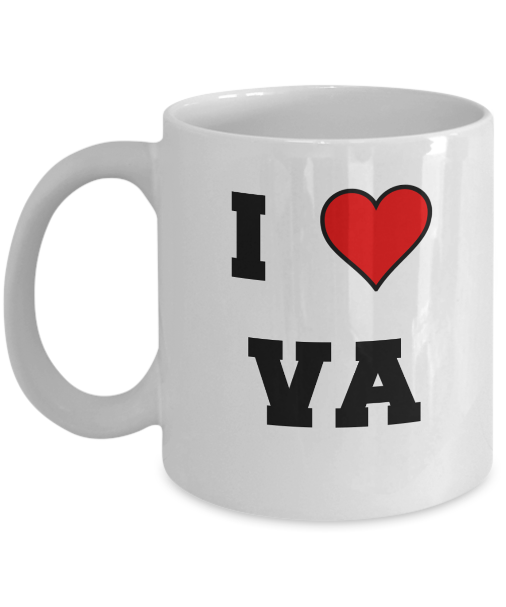 Virginia Mug, I Love Virginia VA Abbreviation USA States Ceramic Coffee Mug Tea Cup Gifts Mugs 11 oz Funny Mugs