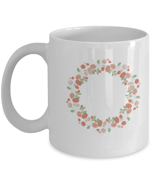 Wreath Summer Roses Textured Mugs - Funny Coffee White coffee mugs 11 oz