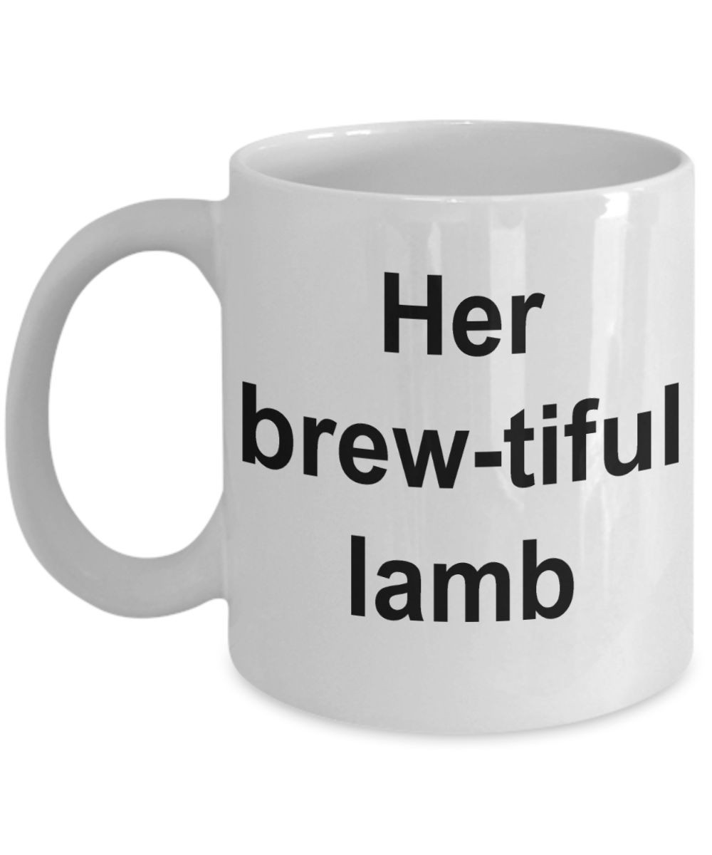 Lamb Lovers mugs - Her Brew-tiful Lamb - White Porcelain Coffee Cup,Premium 11 oz Funny Mugs White coffee cup Gifts Ideas