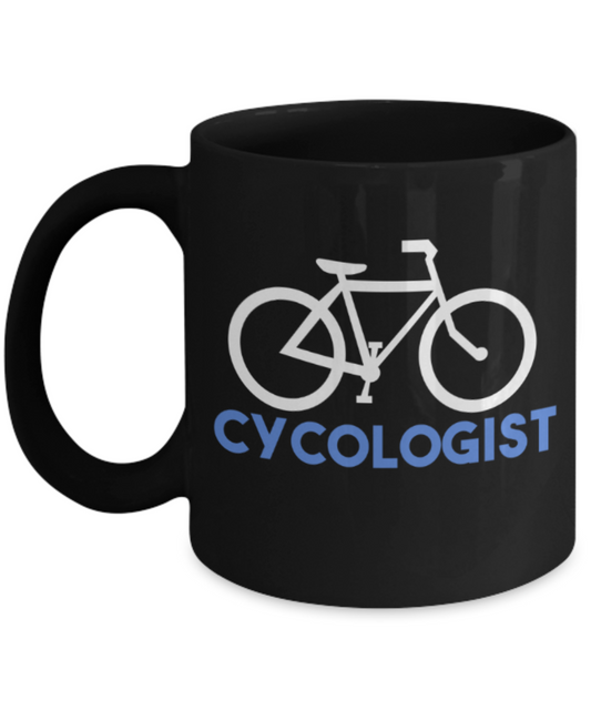 Cycle Lovers mugs, Cyclologist - Funny Black Porcelain Coffee 11 oz