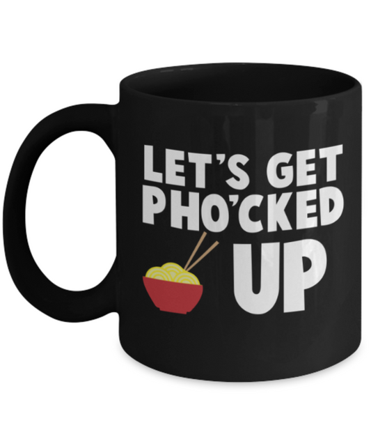 Food Lovers mugs , PHO'CKED UP - Black Coffee Mug Porcelain Tea Cup 11 oz - Great Gift