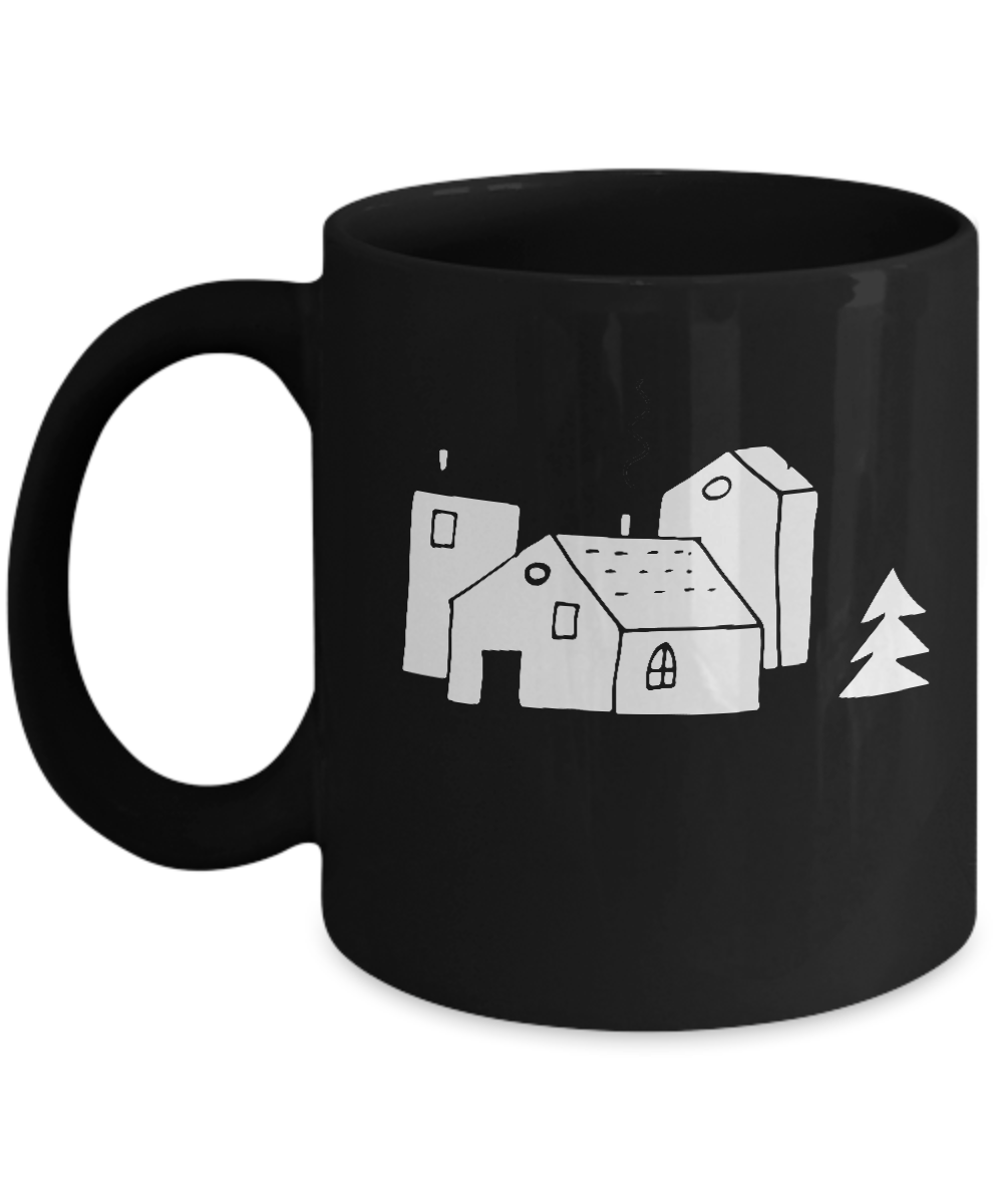 Christmas Doodles Big House Black coffee Mugs - Funny Christmas Black coffee mugs 11 oz