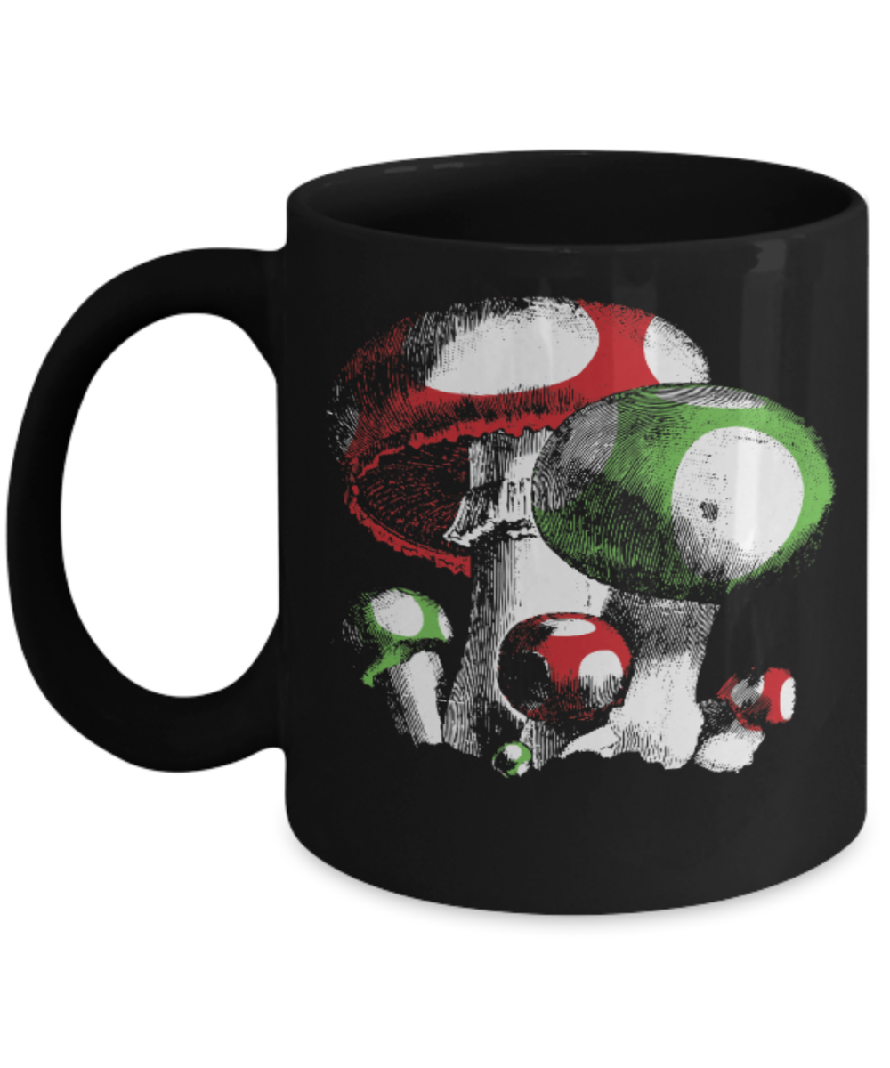 Champignons Speciaux Black Coffee Mug - Porcelain Tea Cup - 11 oz - Great Gift