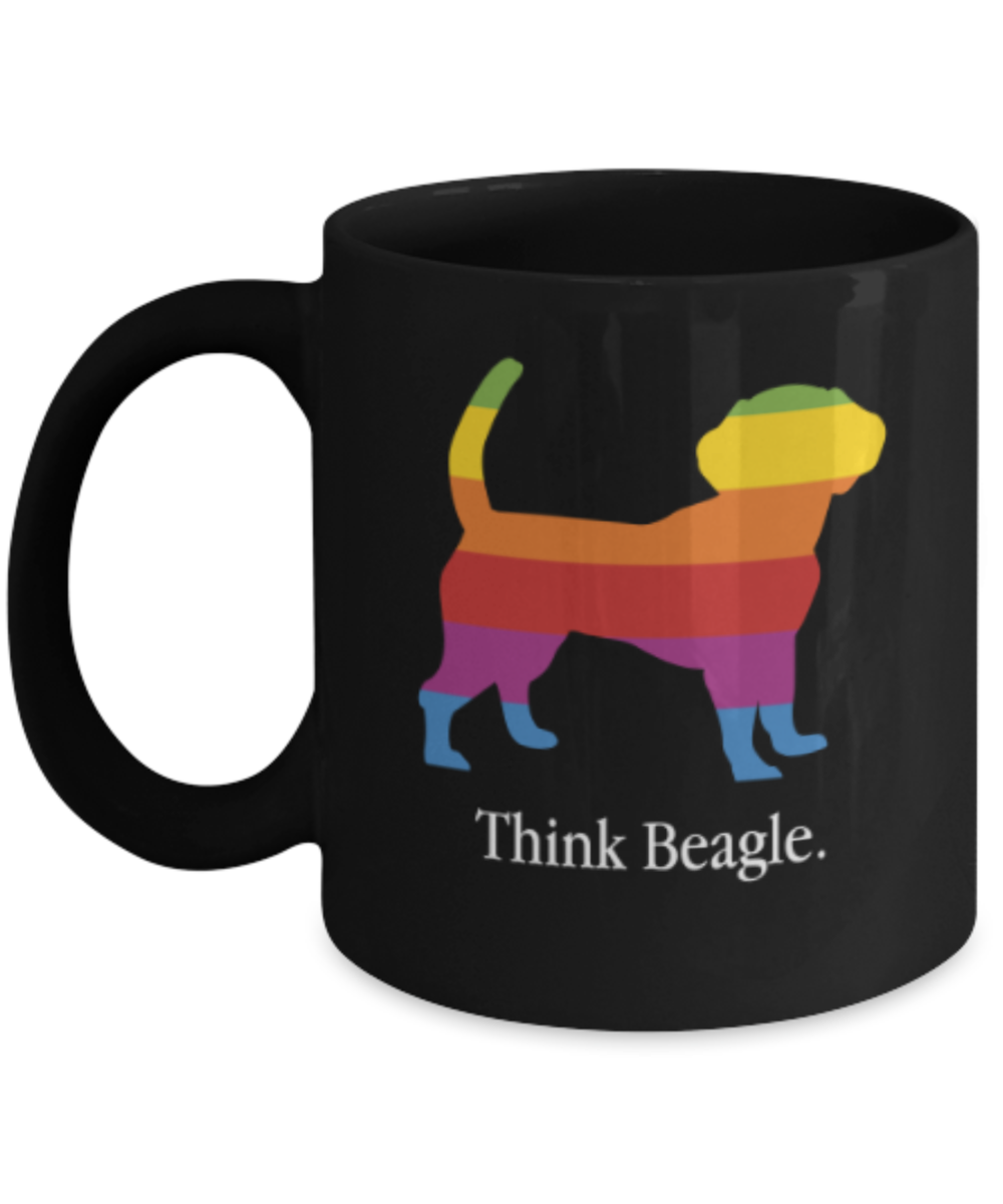 Gift gor dog lovers , Think Beagle - Black Coffee Mug Porcelain Tea Cup 11 oz - Great Gift