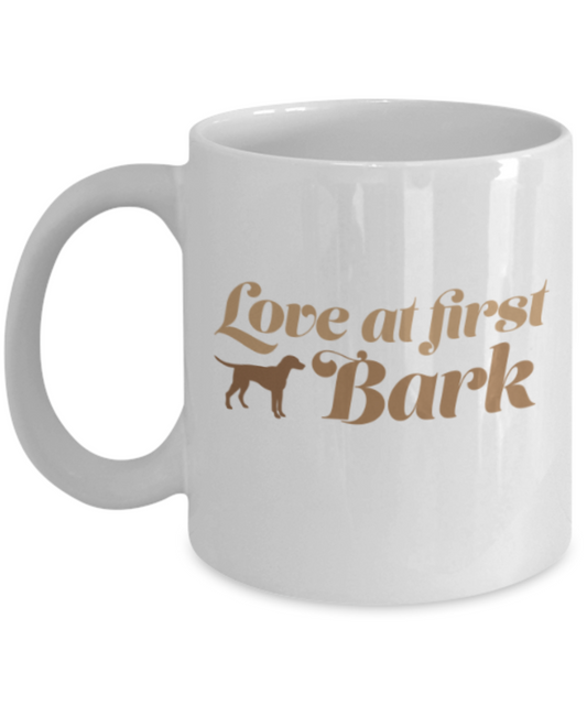 Gift gor dog lovers , Love at First Bark - White Coffee Mug Porcelain Tea Cup 11 oz - Great Gift
