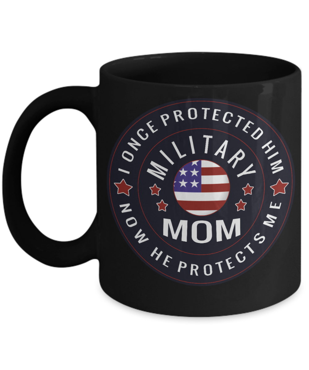 Military MOm - Funny Black Porcelain Coffee Mug Cute Ceramic Cup 11 oz