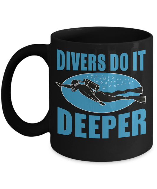 Scuba Diver Coffee Mug, Divers Do Not Dive Deeper-Black Porcelain Coffee Mug 11 oz for scuba, diver, surfing,swimmer