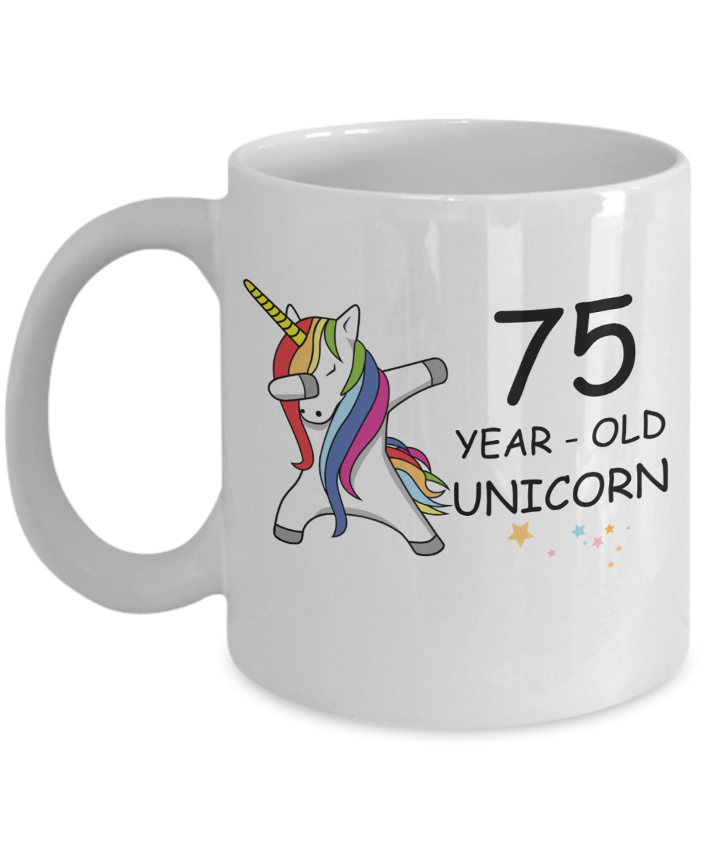 Unicorn Birthday gift 75th Birthday Gift for Women - 75 Year Old Unicorn Dabbing Mug - Funny White Porcelain Coffee 11 oz, 75th Anniversary Bday Gift for   Grandma, Mom, Sister, Bestie - Legends are Born In 1945