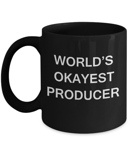 Funny Mug - World's Okayest Producer - Porcelain Black coffee mugs 11 oz