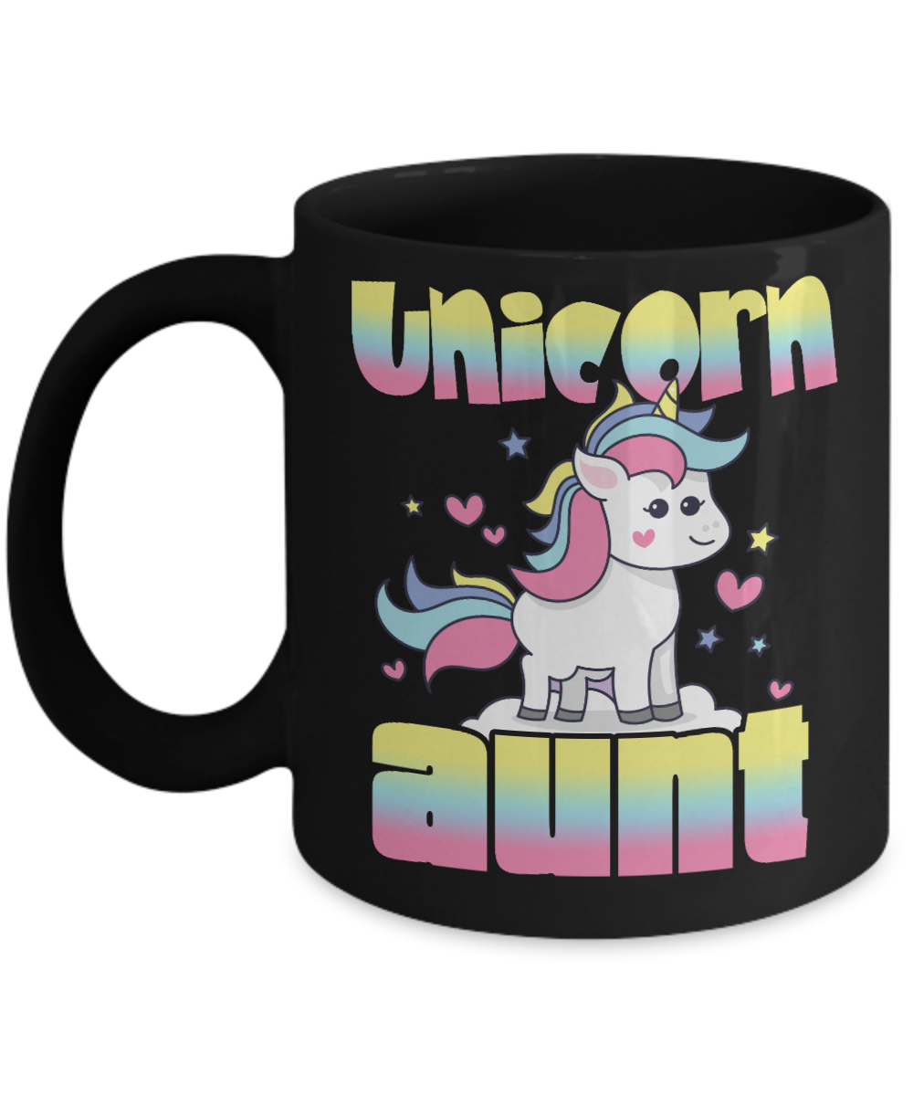 Aunt Coffee Mug, Unicorn Aunt, Aunt mug, coffee mug for aunt- Black Porcelain Coffee Mug 11 Oz Funny Quotes Coffee Mug