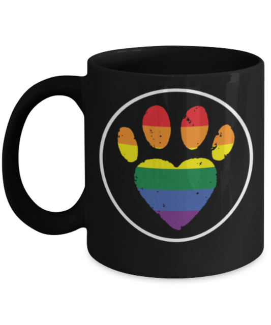 Gift gor cat lovers , Paw - Black Coffee Mug Porcelain Tea Cup 11 oz - Great Gift