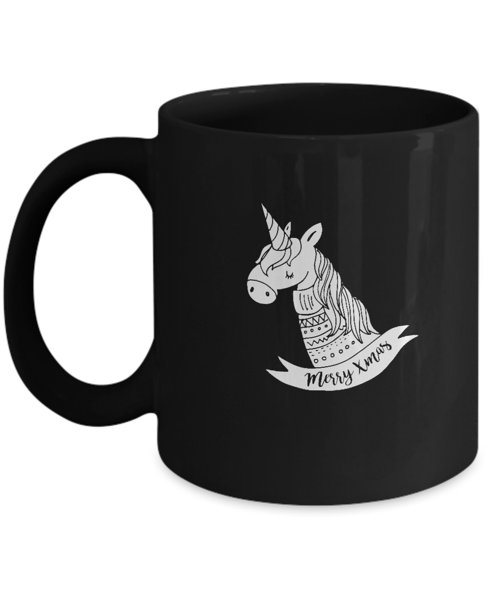 Christmas Doodles Unicorn Black coffee Mugs - Funny Christmas Black coffee mugs 11 oz