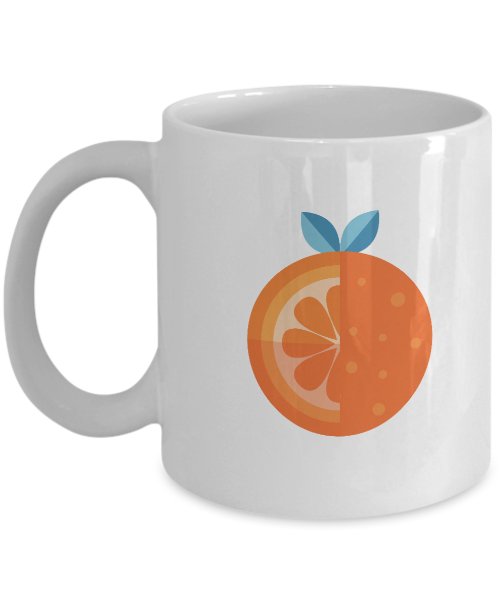 Orange half coffee mugs - Funny Christmas Gifts - Porcelain White coffee mugs 11 oz