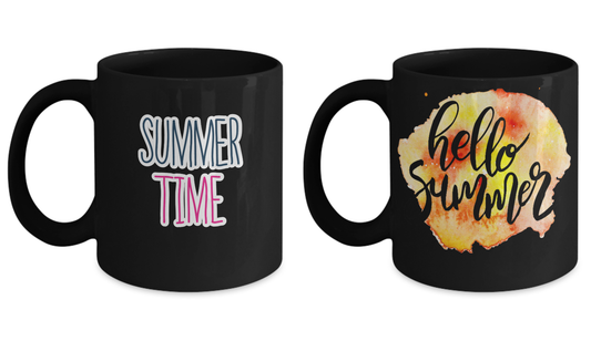 Hello Summer Coffee Mug/ Summer Time Mug Set -Summer Black coffee mugs 11 oz