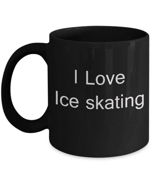 Funny Ice Skaters Gifts - I Love Ice Skating - Valentines Gifts - Porcelain Black Funny Coffee Mug, Best Office Tea Mug & Coffee Cup Gifts 11 oz