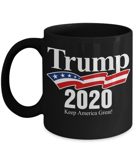 Trump 2020 Flag mugs, Trump 2020 Keep America Great - Funny Black Porcelain Coffee 11 oz