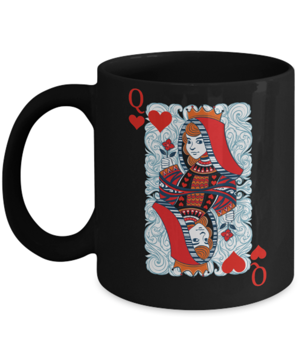 Aneversery gift - Queen Card - Funny Black Porcelain Coffee Mug Cute Ceramic Cup 11 oz