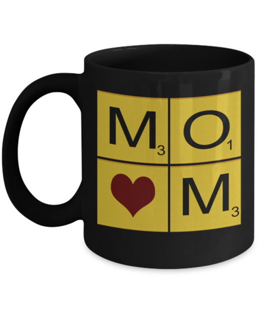 Mothere day gift - Mom Love - Black Porcelain Coffee Mug Cute Ceramic Cup 11 oz