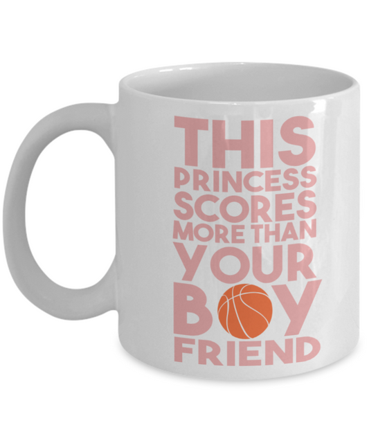 Baseball lovers mugs, This princess scores more than your boyfriend - Funny White Porcelain Coffee 11 oz