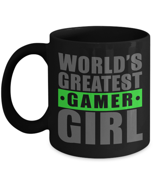 Gamer Coffee Mug, Worlds Greatest Gamer Girl-Black Porcelain Coffee Mug 11 oz for Gamer, son, Daughter, boyfriend, Girlfriend