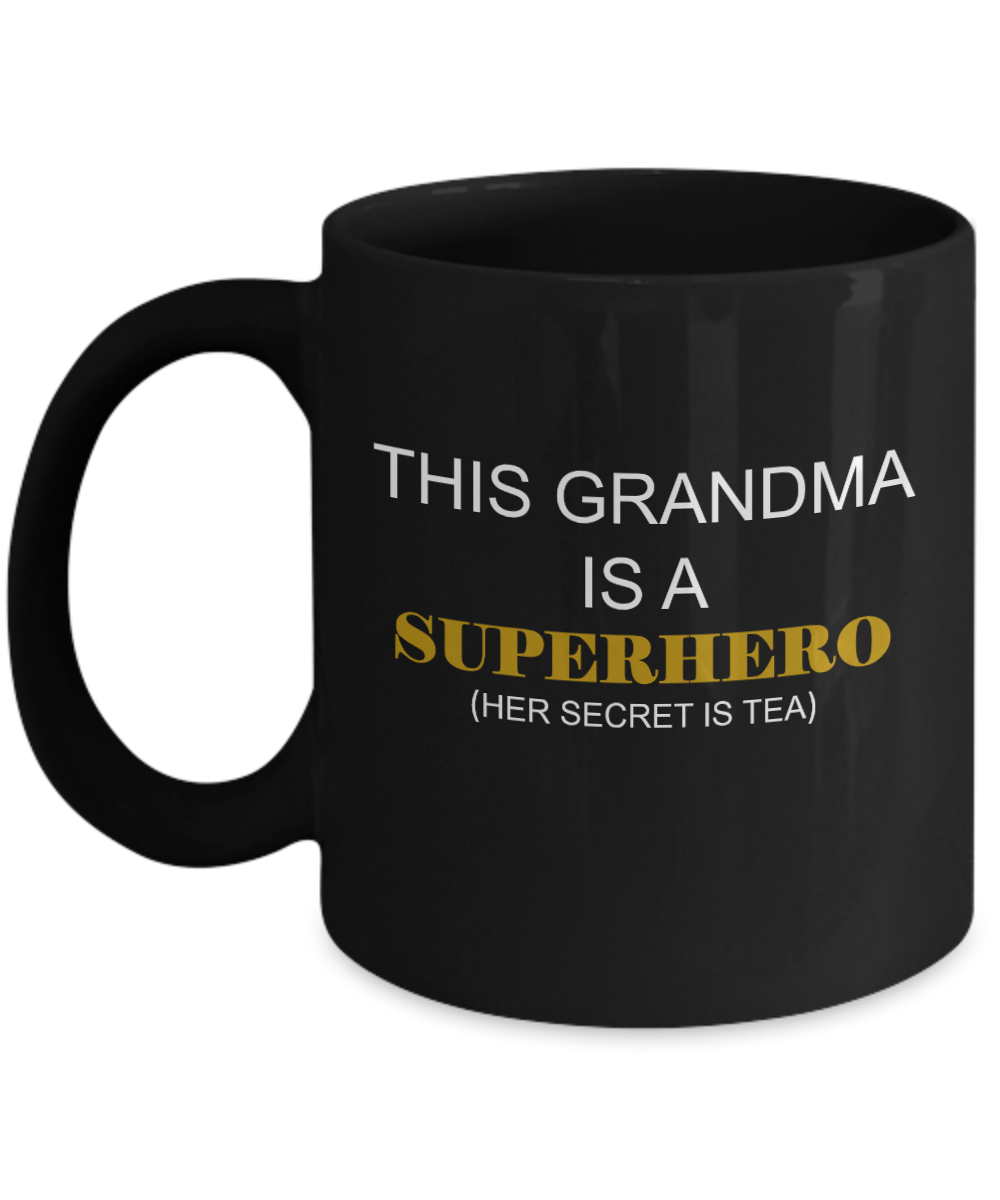 Grandma Superhero gift Tea Black Mugs - Funny Christmas Black coffee mugs 11 oz
