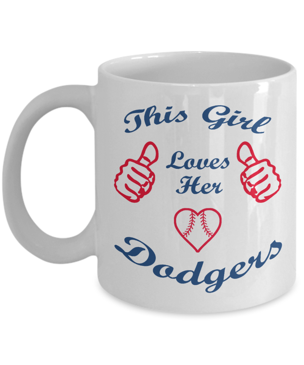 Baseball Fan Gift Coffee Mug, This Girl Loves Her Dodgers- White Porcelain Coffee Mug 11 oz For Baseball Player, Baseball Fan, Baseball Lover, Girlfriend, Boyfriend, Valentines Day, Gift