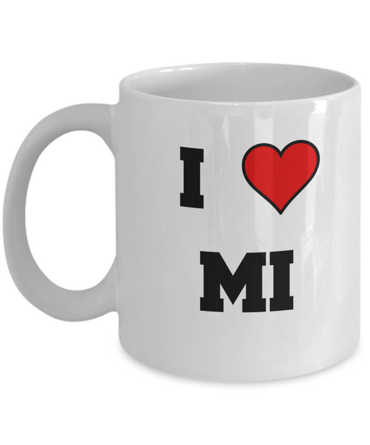 Michigan Mug, I Love Michigan MI Abbreviation USA States Ceramic Coffee Mug Tea Cup Gifts Mugs 11 oz   Funny Mugs